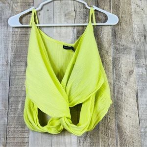 Pretty Little Thing Size 6 Yellow Lime Green Textured Linen Feel Twist C…